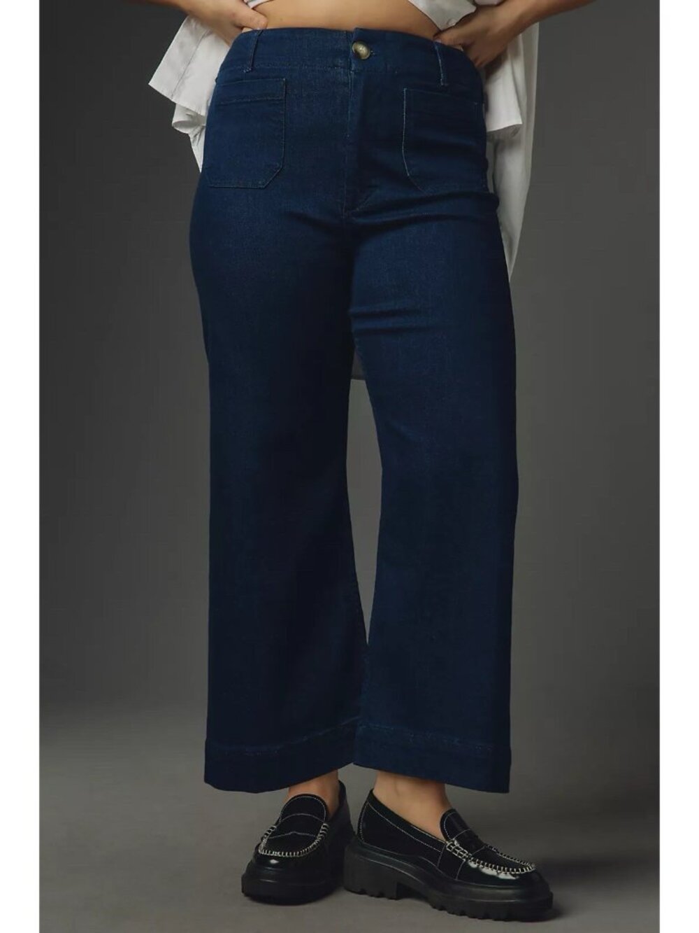 Anthropologie Maeve Colette Crop High-Rise Wide-Leg Jeans Womens 34 Dark Denim